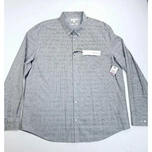 Calvin Klein Infinite Size 2XL Men's Gray Plaid Button Down Long Sleeve ShirtNWT